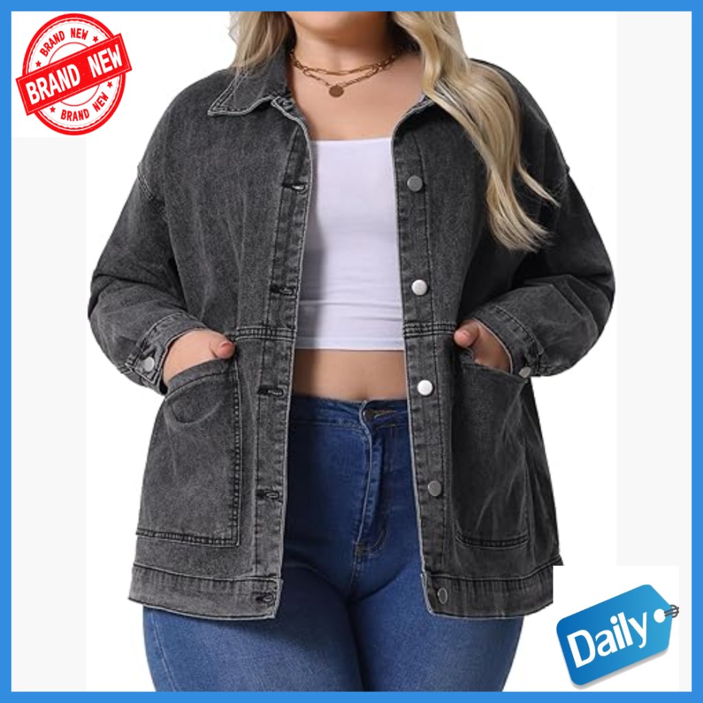 Plus Size Denim Jacket Vintage Western Long Sleeve With Pockets